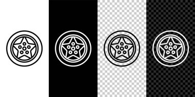 Otomobil tekeri simgesi siyah beyaz, şeffaf arkaplanda izole edildi. Vektör