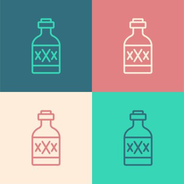 Pop Art Line Tekila şişesi ikonu renkli arka planda izole edildi. Meksika alkolü. Vektör