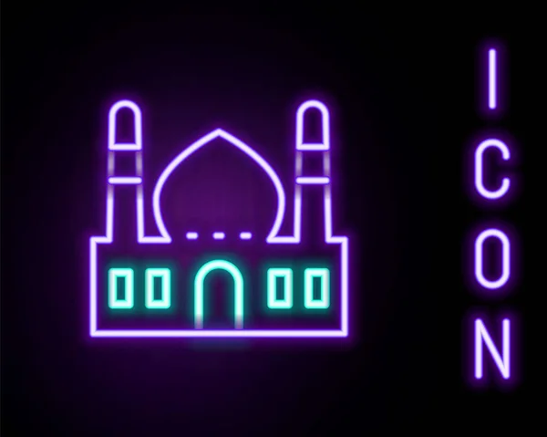 Świecąca Neonowa Ikona Muzułmańskiego Meczetu Odizolowana Czarnym Tle Kolorowy Koncept — Wektor stockowy