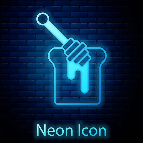 Ragyogó Neon Méz Mártogatós Bot Csöpögő Méz Ikon Elszigetelt Téglafal — Stock Vector