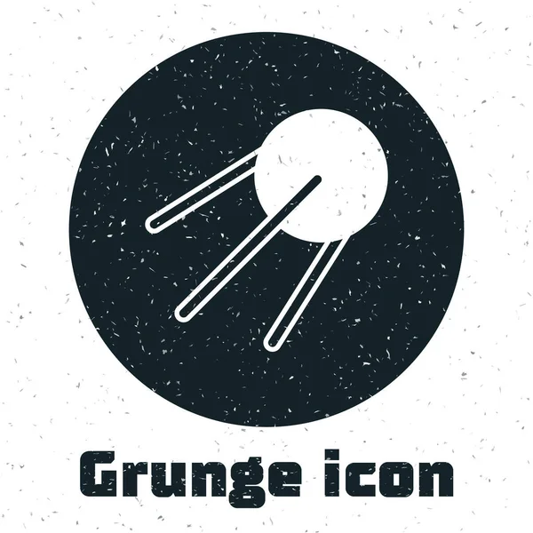 Icono Grunge Satellite Aislado Sobre Fondo Blanco Dibujo Vintage Monocromo — Vector de stock