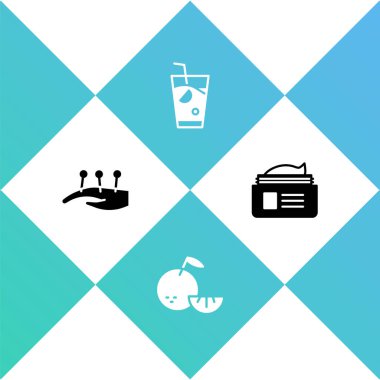 Akupunktur terapisi, turunçgil meyvesi, taze meyve suyu ve merhem kremi ikonu. Vektör.