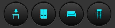 Masa lambasını masaya, gardıroba, kanepeye ve sandalye ikonuna koyun. Vektör.