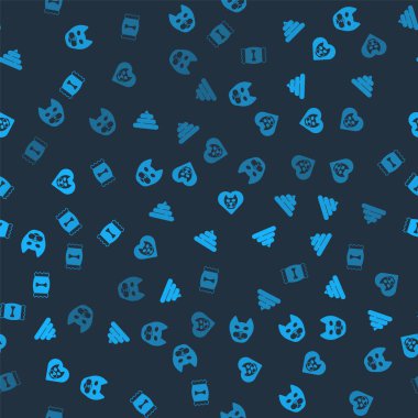 Set Cat, Shit, Heart with cat and Bag of food for pet on seamless pattern. Vector