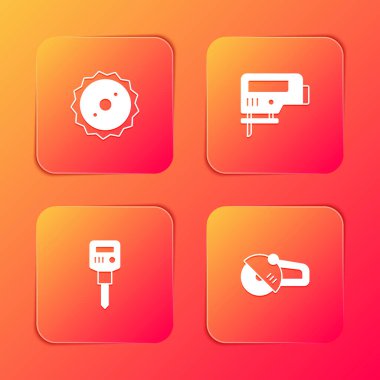 Dairesel testere bıçağı, elektrikli yapboz, inşaat matkabı ve angle öğütücü ikonu. Vektör