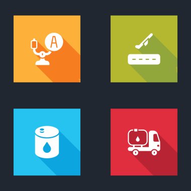 Uçak dümeni, uçak kalkışı, varil yağı ve yakıt tankeri ikonu ayarlayın. Vektör