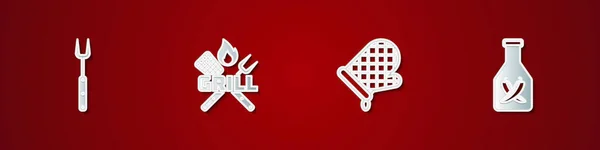 设置烤箱叉子 十字叉和叉叉 烤箱手套和Ketchup瓶子图标 — 图库矢量图片