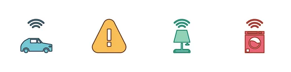 Sistema Coche Inteligente Con Inalámbrico Signo Exclamación Triángulo Lámpara Mesa — Vector de stock