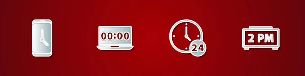Set Alarm Clock App Mobile Clock Laptop Hours Digital Alarm — Stock Vector