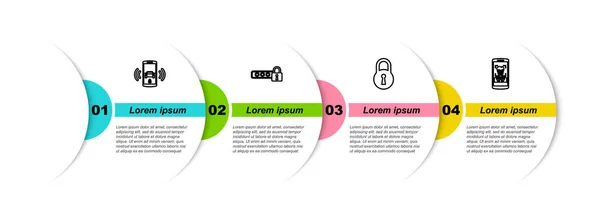 Setzen Sie Linie Smart Auto Alarmanlage Passwortschutz Schloss Und Handy — Stockvektor