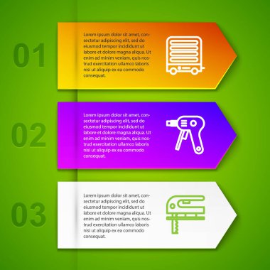 Elektrik ısıtıcısı, sıcak tutkal tabancası, yapboz ve mikser ayarlayın. Ticari bilgi şablonu. Vektör.