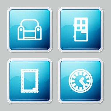 Hat Kol Koltuğu, Kapalı Kapı, Resim ve Saat simgesi. Vektör.