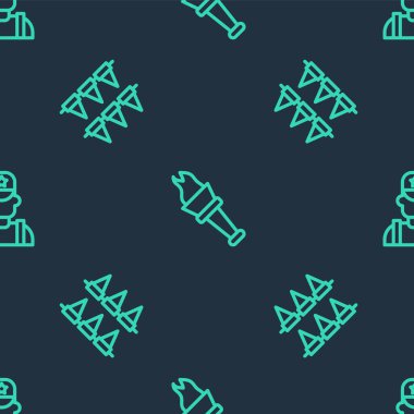 Hattı ateşe ver, bayraklı karnaval çelengi ve kusursuz desenli şerif kovboyu. Vektör