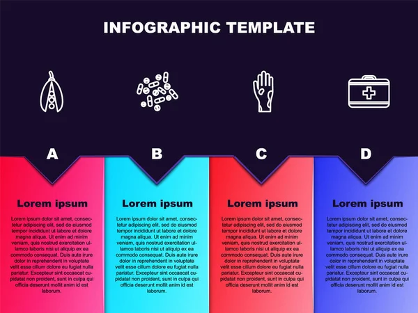 设置行肾豆 药丸或片剂 手扶银屑病湿疹和急救箱 业务信息模板 — 图库矢量图片