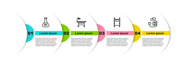 Set Line Reagenzglas Und Kolben Operationstisch Trage Und Blutdruck Geschäftsinfografische — Stockvektor