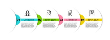 Satır Binder klibi, Torn belgesi, Pantone ve Photo albüm galerisini ayarla. Ticari bilgi şablonu. Vektör