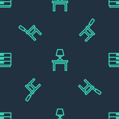 Çizgi masa lambasını masaya, sandalye ve çekmecelerin göğsünü pürüzsüz bir şekilde yerleştir. Vektör