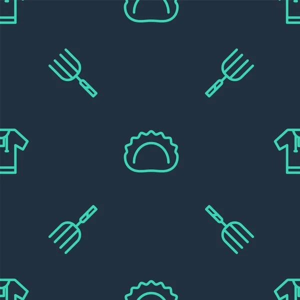 设置线饺子 花园叉子和绣花衬衫无缝图案 — 图库矢量图片