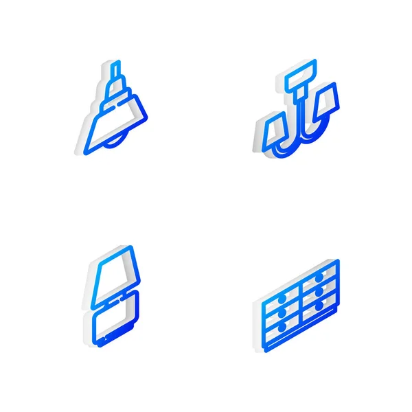 Set Isometrische Linie Kronleuchter Tischleuchte Und Kommode Symbol Vektor — Stockvektor