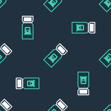 Tren bileti simgesi siyah arka planda izole edilmiş. Demiryolu ile seyahat et. Vektör