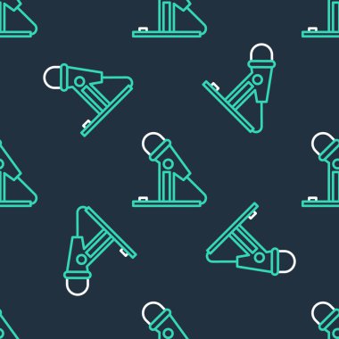 Çizgi Mikrofon simgesi siyah arkaplanda kusursuz desen izole etti. Radyodaki mikrofondan. Sözcü işareti. Vektör