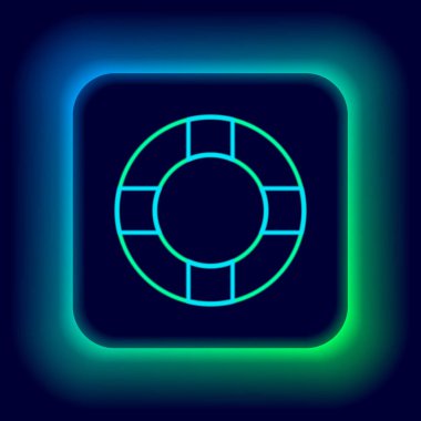 Parlayan neon hattı Lifebuoy simgesi siyah arkaplanda izole edildi. Can simidi sembolü. Renkli taslak konsepti. Vektör