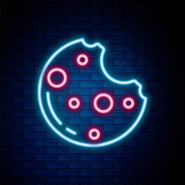 Duvarda izole edilmiş marihuana yaprağı ikonu olan parlak neon çizgili çikolatalı kurabiyeler. Ot, kenevir, tıbbi ve eğlence amaçlı esrar. Renkli taslak konsepti. Vektör