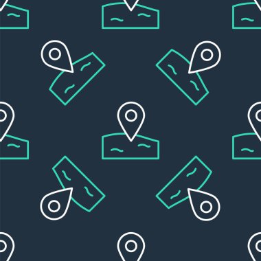 Çizgi konumu balıkçılık ikonu siyah arka planda izole edilmiş kusursuz desen. Balıkçılık yeri. Vektör