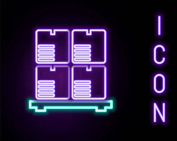 Leuchtende Neonfarbene Kartons Auf Palettensymbol Isoliert Auf Schwarzem Hintergrund Geschlossener — Stockvektor