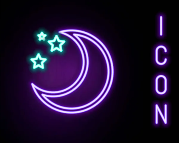 Светящиеся Неоновая Линия Луна Звезды Значок Изолированы Черном Фоне Красочная — стоковый вектор