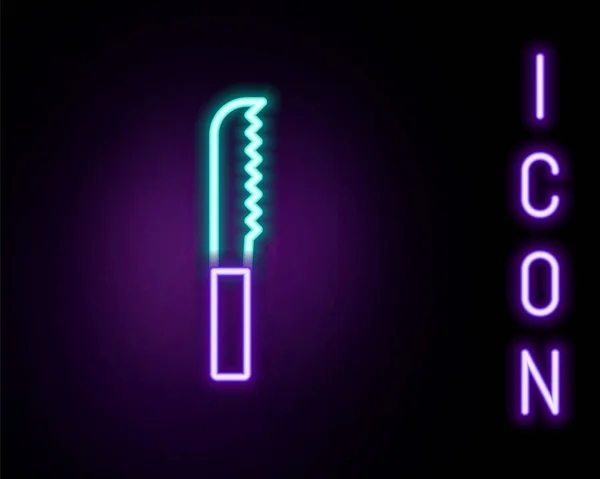 Leuchtendes Neonfarbenes Brotmesser Symbol Isoliert Auf Schwarzem Hintergrund Bestecksymbol Vorhanden — Stockvektor