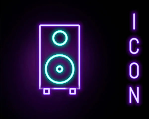 Parlayan Neon Hattı Stereo Hoparlör Simgesi Siyah Arkaplanda Izole Edildi — Stok Vektör