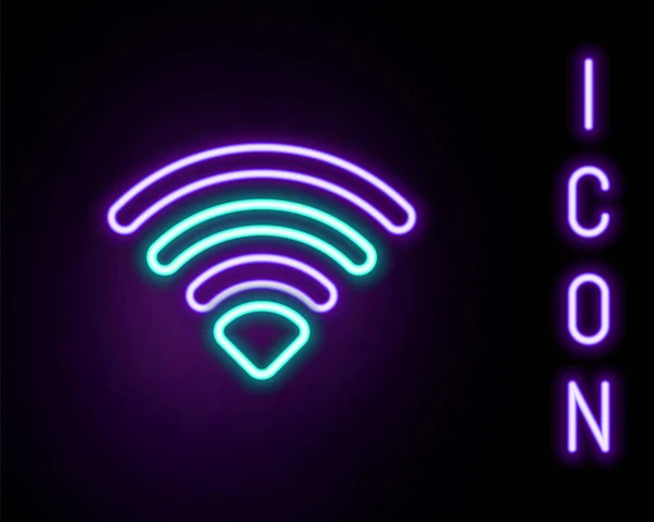 发光霓虹灯线Wi Fi无线网络符号图标隔离在黑色背景 五彩缤纷的概念 — 图库矢量图片