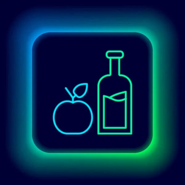 Leuchtendes Neonfarbenes Apfelweinflaschen Symbol Auf Schwarzem Hintergrund Trinkglasflasche Vorhanden Buntes — Stockvektor