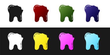 Kırık diş simgesini siyah beyaz arkaplanda ayır. Diş problemi ikonu. Diş sağlığı sembolü. Vektör.