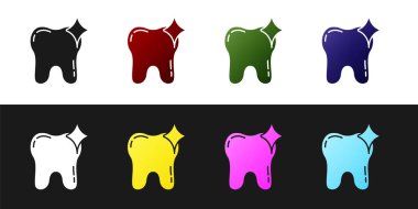 Diş beyazlatma konsepti simgesini siyah ve beyaz arkaplanda izole et. Diş hekimliği kliniği ya da diş hekimliği merkezi için diş sembolü. Vektör.