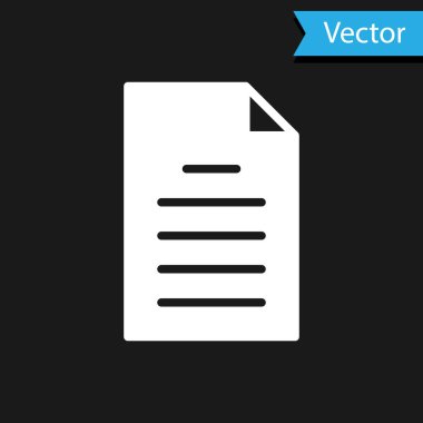 Beyaz Dosya belgesi simgesi siyah arkaplanda izole edildi. Kontrol listesi simgesi. İş konsepti. Vektör.