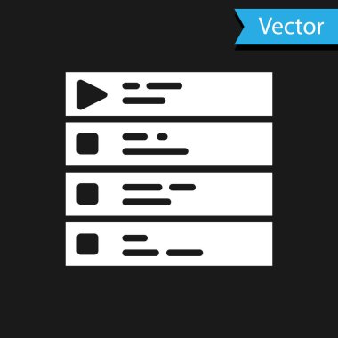 Beyaz Müzik Listesi simgesi siyah arkaplanda izole edildi. Vektör.