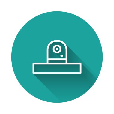 Siyah güvenlik kamerası simgesi beyaz arkaplanda izole edildi. Sıvı şekilli soyut pankart. Vektör.