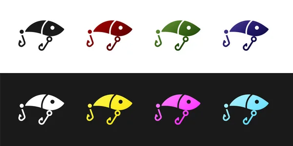 Set Fishing Lure Icon Isolated Black White Background Fishing Tackle — Stock Vector