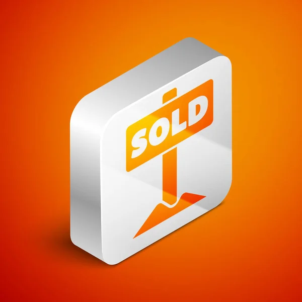 Isometric Hanging Sign Text Sold Icon Isolated Orange Background Sold — Stock Vector
