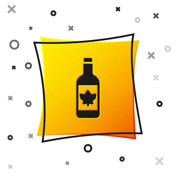 白を基調とした黒ビールボトルのアイコン 黄色い四角形のボタン ベクトル — ストックベクタ