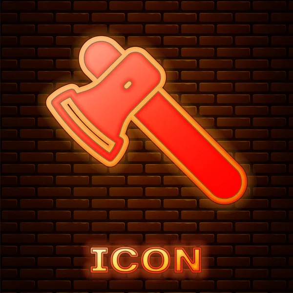 Glowing Neon Wooden Axe Icon Isolated Brick Wall Background Lumberjack — Stock Vector