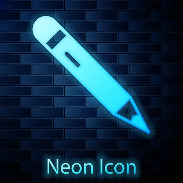 Świecący Neon Ołówek Ikoną Gumki Izolowane Tle Cegły Ściany Narzędzia — Wektor stockowy