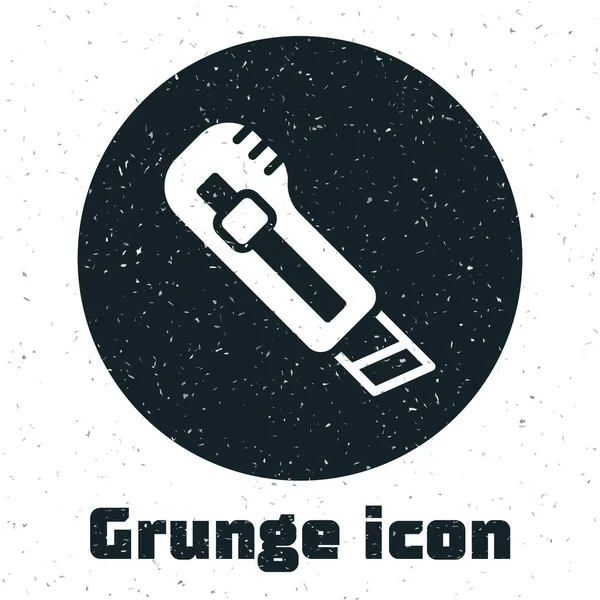 Grunge Stationery Kniv Ikon Isolert Hvit Bakgrunn Kontorkutter Monokrome Veterantegning – stockvektor