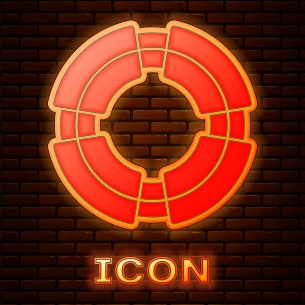 Glowing Neon Business Lifebuoy Icon Isolated Brick Wall Background Rescue — Stock Vector