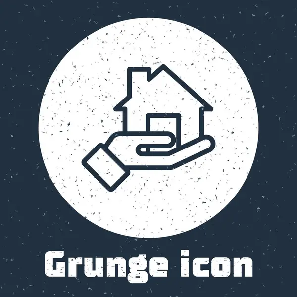 Grunge Line Realtor Icon Isolated Grey Background Buying House Monochrome — Stock Vector