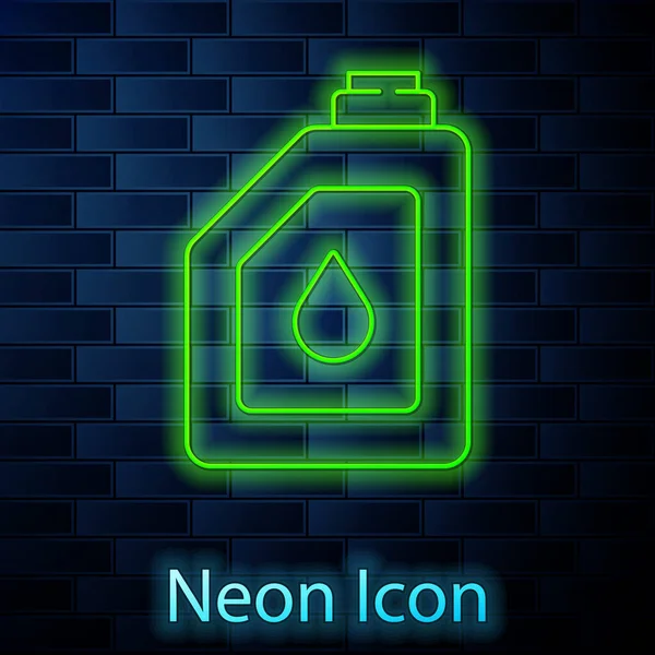 Linea Neon Incandescente Canister Icona Olio Motore Isolato Sfondo Muro — Vettoriale Stock
