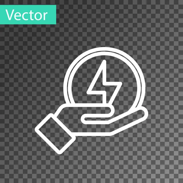 Línea Blanca Icono Rayo Aislado Sobre Fondo Transparente Señal Flash — Vector de stock