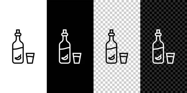 设置线条Vodka与胡椒和玻璃图标隔离的黑白背景 乌克兰民族酒精 — 图库矢量图片